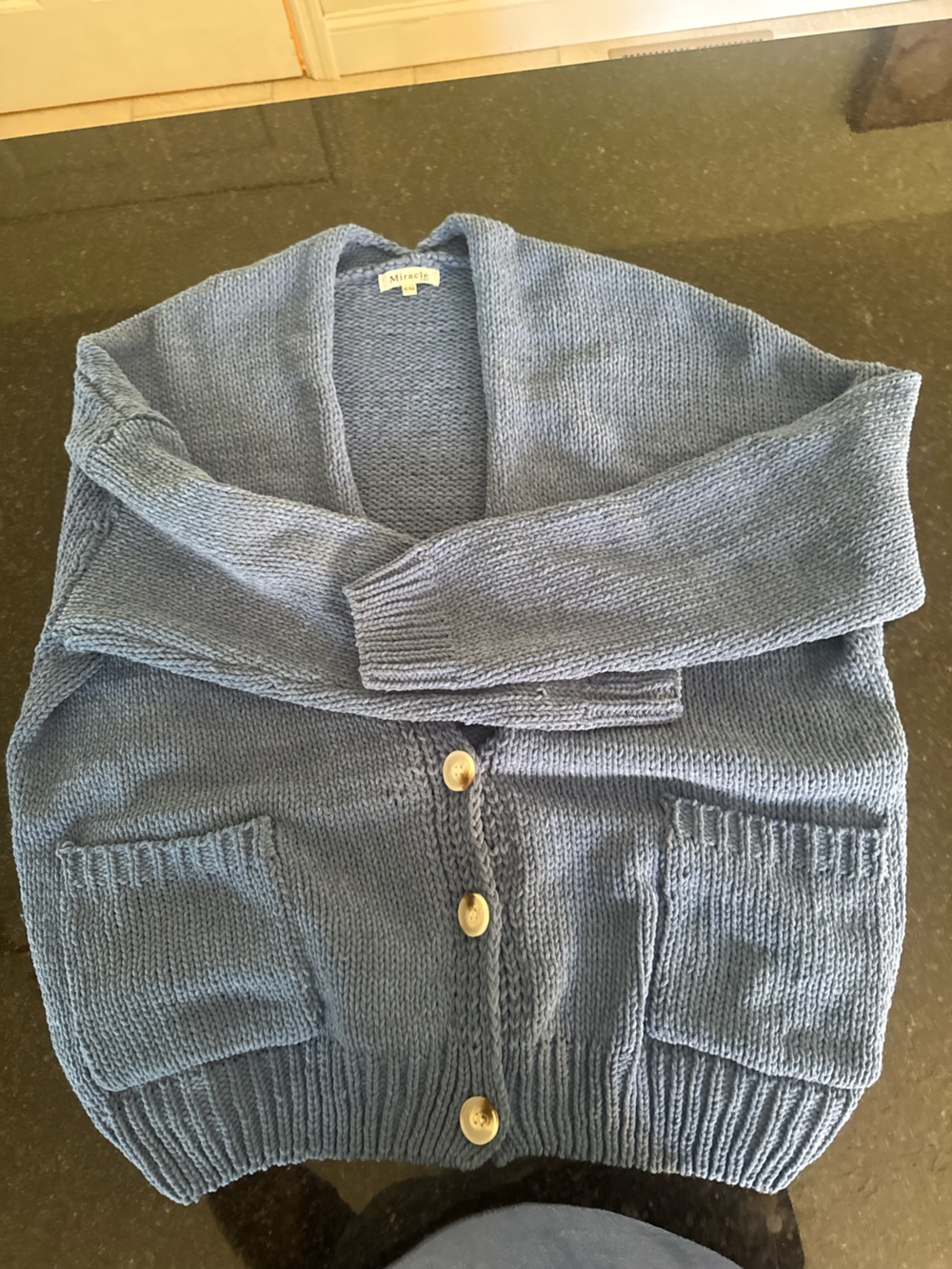 Miracle Blue Knit womens  Cardigan with Pockets